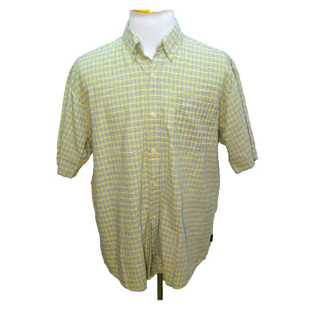 OP Ocean Pacific Men's (Size Large) Yellow Plaid Short Sleeve Button Front Shirt